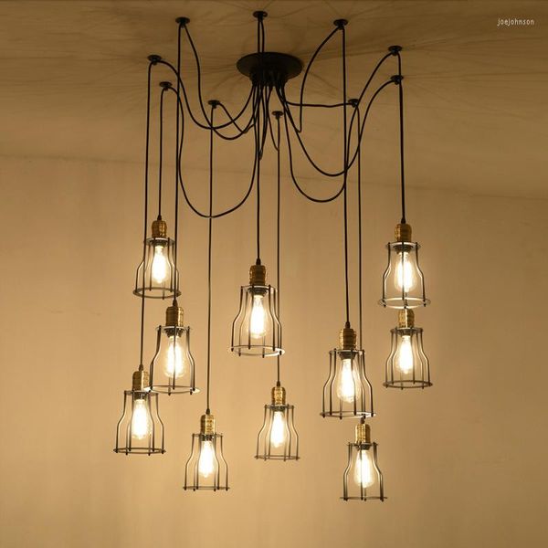 Pendants Lampes American Vintage Iron Chandeliers For Clothing Shops Dining Room Living E27 Personnalités créatives Lampe industrielle 1248