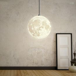 Lámparas colgantes Artpad Nordic 3D Impresión Luna Bola de luz Moderna Sala de estar simple Droplight Dormitorio Comedor Iluminación para el hogar