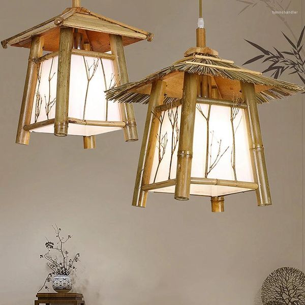 Lámparas colgantes ARTURESTHOME Lámpara Japonesa Creativa Casa de Bambú Forma Techo Araña Luminaria Luminaria Decoraciones para el Hogar Decoración