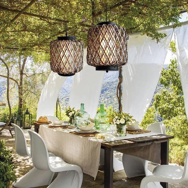 Lampes suspendues Arturesthome extérieur étanche rotin petit lustre tissé éclairage jardin balcon décoratif décor de pièce