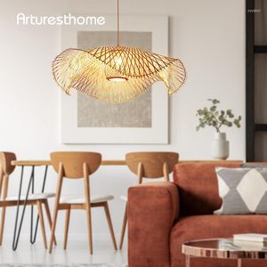 Hanglampen arturesthome geweven rattan lichten voor woonkamer slaapkamer decor natuurlijke bamboe hangende lantaarn armaturen kroonluchter led