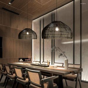Hanglampen Aziatische platte rattan kroonluchter modern creatief ontwerp natuurlijk voor woonkamer slaapkamer gangpad eetdecor led