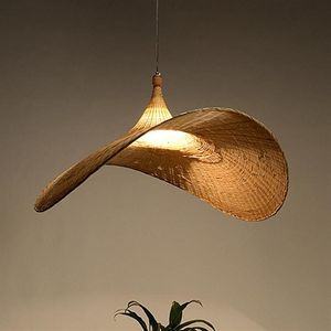 Lampes suspendues Bambou Art Lustre Jazz Chapeau Rotin Vêtements Boutique Café Étude Salon Chambre À Manger 254G