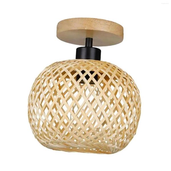Lámparas colgantes Lámpara de bola de bambú sin bombilla Araña de ratán tejida a mano E26 Cocina Montaje empotrado Sala de estar Estilo rústico Bambbo Light