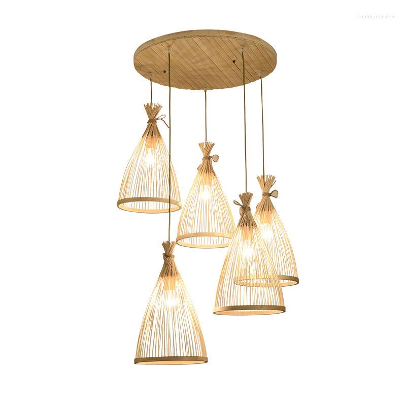Lámparas colgantes Candelabros de bambú Japonés Chino Comedor Luces Pastoral Zen