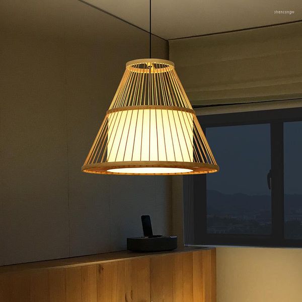 Lampes suspendues Bamboo Droplight Lustre Lumière Asie du Sud-Est Style japonais Cage créative Lampe creuse pour restaurant Tea House