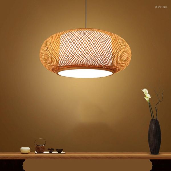 Lampes suspendues bambou naturel pendentif rotin lumières lampe suspendue restaurant El Lighting110v 220v lustre en bois