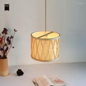 Hanglampen bamboe rieten rattan schaduw verlichtingsarmatuur Aziatische Japanse eenvoudige hangende plafondlamp voor thee -studie kamer e27 edison bol