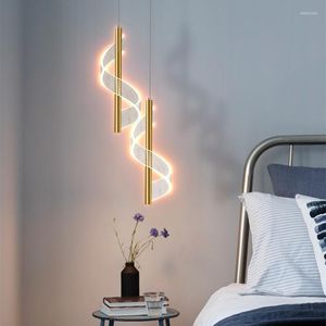Lampes suspendues chambre chevet lustre minimaliste moderne nordique lumière luxe salon fond mur petit filet rouge