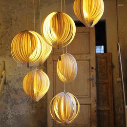 Lámparas colgantes Dormitorio Estudio Estilo japonés B Centro comercial Escalera dúplex Diseñador Araña de cuero de madera