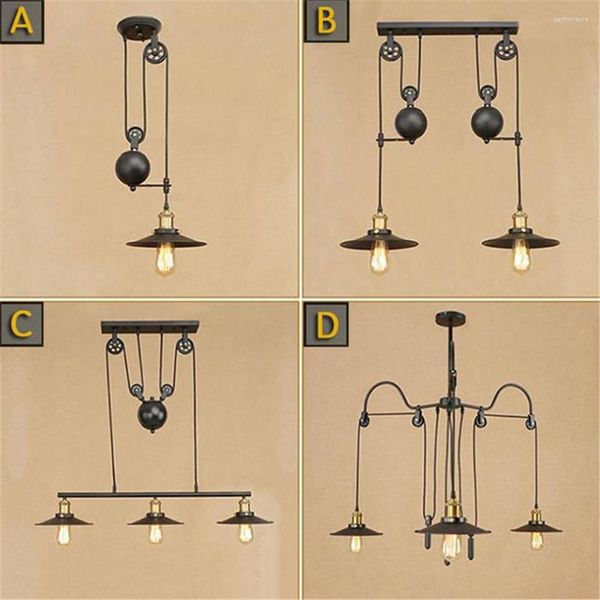 Lampes suspendues noir pays américain lampe industrielle Loft 1/2/3 têtes lumière entrepôt suspendu Edison E27 fer Art décor