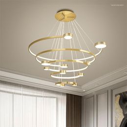 Hanglampen Blackgold Moderne Led Light Circle 4 Ringen Kroonluchter Lamp voor eetkamer Keuken Living Indoor Lighting