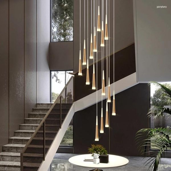 Lámparas colgantes Araña de escalera negra Arquitectura dúplex moderna Decoración de interiores Sala de estar Comedor Techo Línea de luz LED