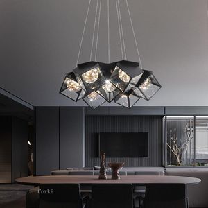 Hanglampen zwart witte led kroonluchters verlichting voor moderne woonkamer keuken hangende lamp dimkable indoor salon geometrie luminairpend