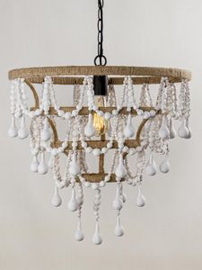 Lampes suspendues bohème rétro lustre en perles de bois éclairage créatif personnalité chambre chevet salle à manger