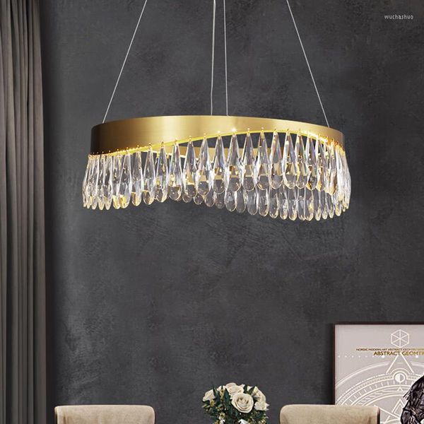 Lampes suspendues Laiton K9 Lustres en cristal Luminaires Luminaire américain Lustre rond moderne Européen Luxueux Droplight 10 ans de garantie