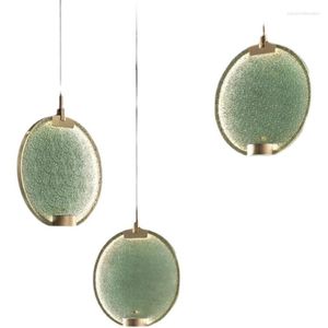 Lampes suspendues Lampe en laiton Lampes rondes simples pour Loft Bar Escalier Art Déco Verre Vert / Rose Couleur claire