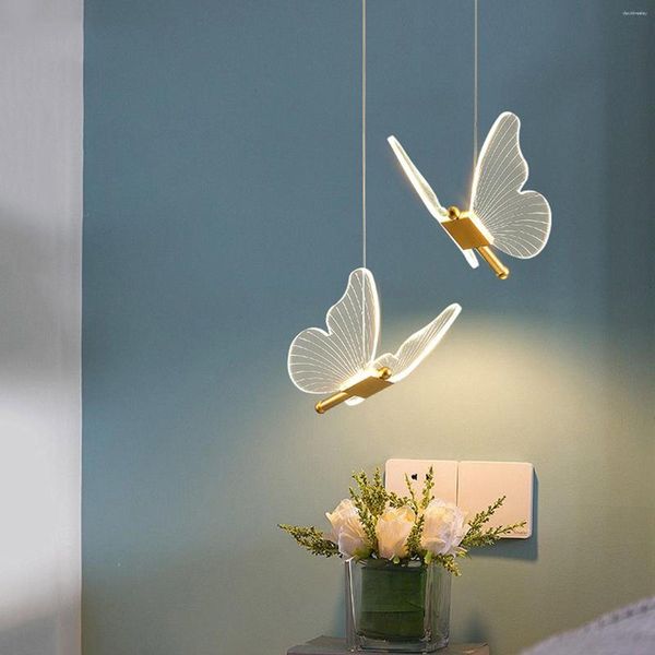 Lampes suspendues papillon LED lumières nordique doré chevet lustre éclairage pour salon chambre intérieure