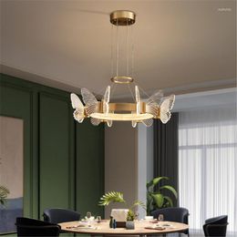 Lampes suspendues papillon nordique cuivre lumière luxe salon lustre atmosphérique moderne minimaliste salle à manger chambre lampe