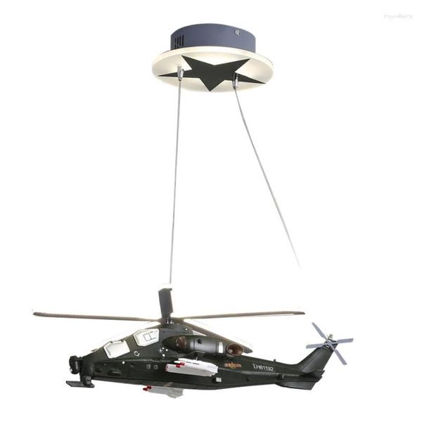 Lampes suspendues Camouflage Résine Gradation Avion Lumières Enfants Chambre Combat Hélicoptère Modèle Décoratif Éclairage Suspendu