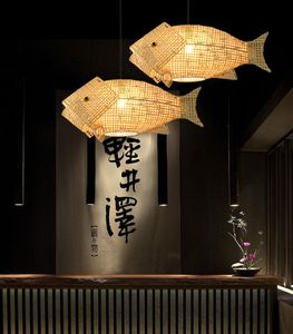 Lampes suspendues Carp Lantern Chinese Restaurant Chandelier Coffee Shop Creative Fish Japonais Sushi Asie du Sud-Est Bamboo LightPendant