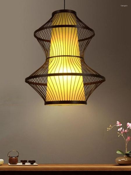 Lampes suspendues Plafonnier Bambou Artwork Creative Tea House Club Allée Salon Salle à manger Minimaliste Éclairage de style japonais