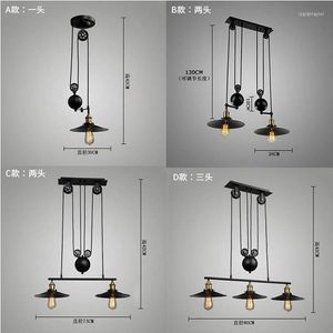 Lampes suspendues plafonniers Vintage pays américain Loft Edison roue lumière levage poulie industrielle réglable lampe Bar décor