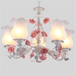 Pendants lampes céramique rose rose pastoral lumières nordiques princesse fille chambre salon mariage
