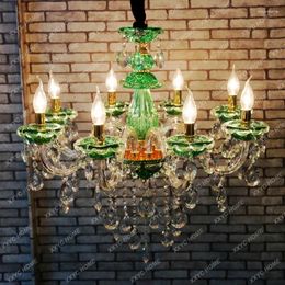 Lampes suspendues Lustre Emerald Green Bar Ingénierie Internet Café Magasin de vêtements Restaurant occidental Cristal Européen Américain