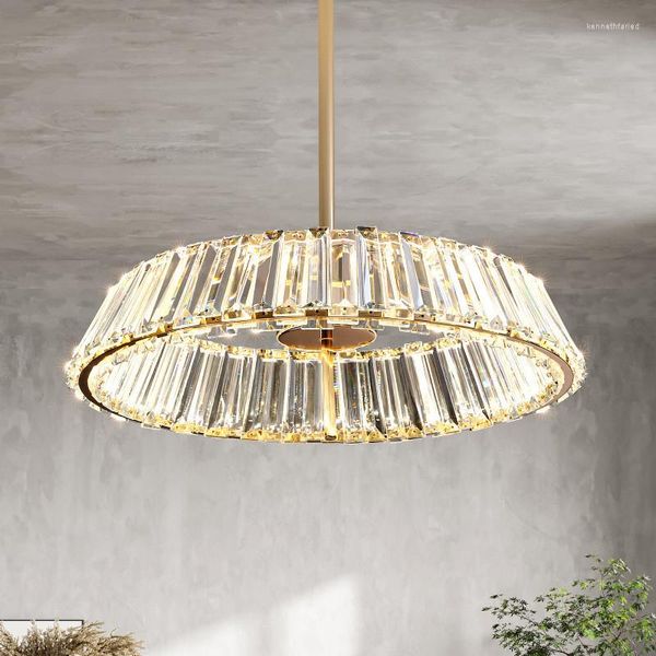 Lampes suspendues Lustre Moderne Lustre Or Acier Led S Luxe K9 Cristal Tige Ronde Lampe Suspendue Suspendre Luminaires