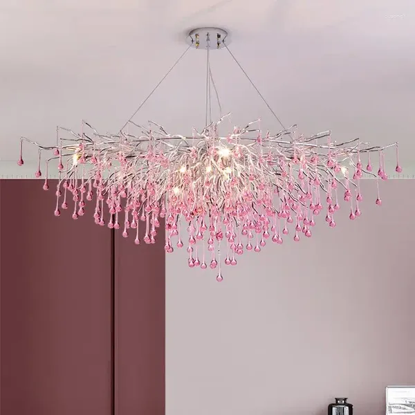 Lampes suspendues Lustre Raindrop Rose Plafond Fleur Suspendu Éclairage Branche D'arbre Givré Cristal Luminaire Chambre Salon