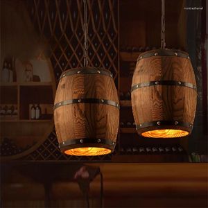 Lampes suspendues Lustres 2023 Art Artistique Rustique Tonneau En Bois Chambres Avec LED Lumières Pour Restaurants Décorations Éclairage