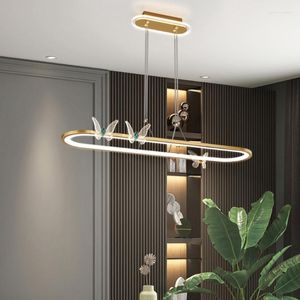 Hangende lampen kroonluchters led lamp Noordelijke moderne luxe eenvoudige strip vlinder kristallen eetkamer designer Art Bar Hang Lights