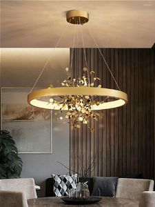 Lampes suspendues Lustres De Luxe En Acier Inoxydable Salle À Manger Lustre Nordique Simple Cercle Conception Ronde Cristal Lampe Suspendue Lumières