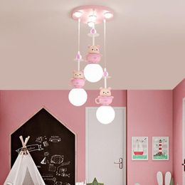 Lampes suspendues Lustre de chambre d'enfant Dessin animé Tasse à thé Ours Fille Coeur Personnalité Créative Simple LED Princesse Chambre LampePendentif