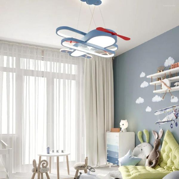 Lampes suspendues Lustre de chambre d'enfant moderne minimaliste créatif dessin animé avion garçons et filles bleu chambre plafonnier