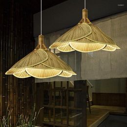 Lampes suspendues lustre Led chinois lampe créative ventilateur pliant salon de thé maison séjour chambre étude rétro bambou luminaire