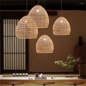 Lámparas colgantes LED chino E27 Luz de arte Pastoral Hecho a mano Japonés Tejido de ratán Restaurante Homestay Tatami Creativo Clásico