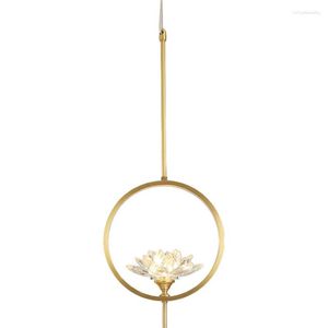 Lampes suspendues chinois Lotus cuivre petites lumières chambre chevet concepteur salon cuisine Table suspendus luminaires de couloir