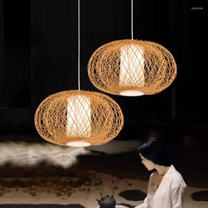 Suspension Lampes Chinois Pastorale Bambou Lampe Lustre Asie Du Sud-Est Rotin Suspension Lumière Couverture Creative Cuisine Thé Tissé Suspendu