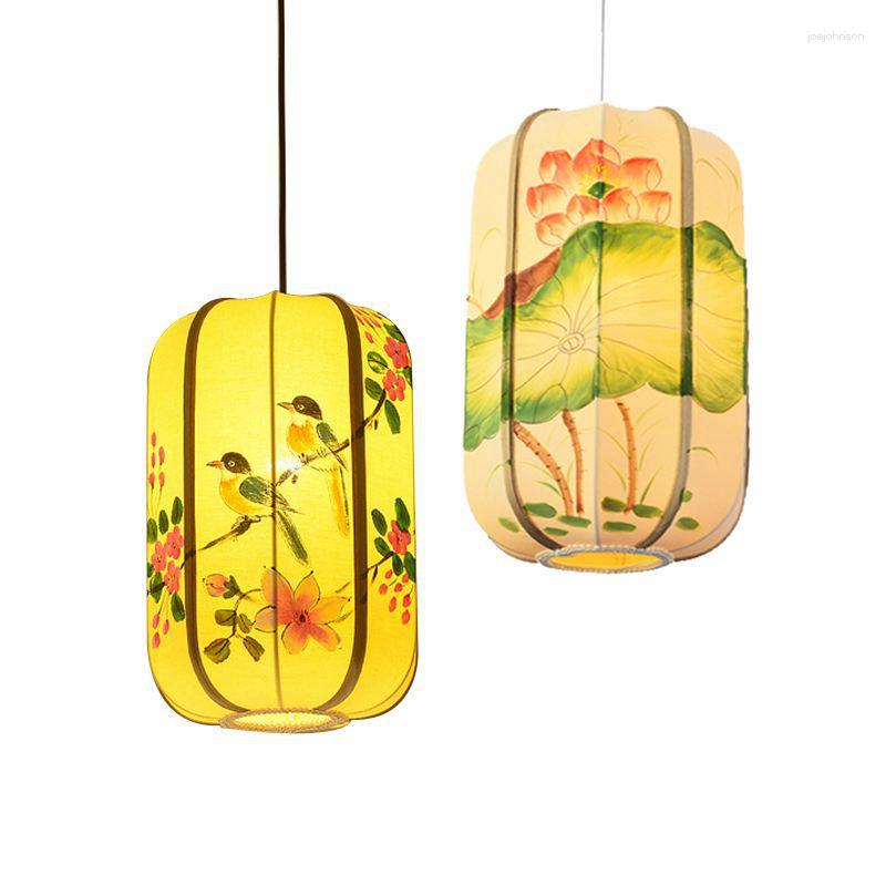 Pendant Lamps Chinese Restaurant Light Hand-Painted Lanterns Balcony Corridor Hanging Lamp Pastoral Birds Bedroom