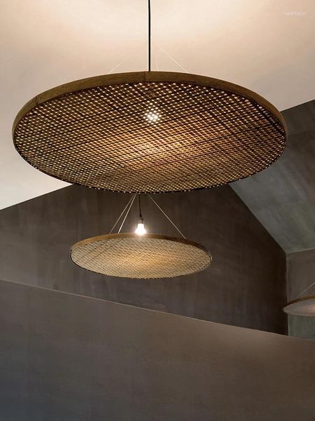 Lámparas colgantes chino retro bambú hecho a mano restaurante luz Wabi Sabi estilo El vestíbulo banquete salón lámpara Homestay salón de té iluminación