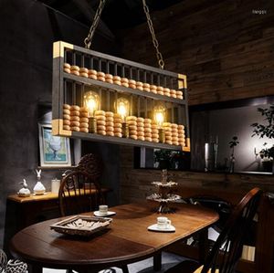 Lampes Suspendues Chinois Rétro Industrielle Vent Bar Creative Front Desk Décoration Caissier Restaurant Abacus Lustre En Bois Led Luminaire