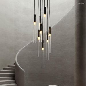 Pendants lampes de style chinois en tout-cuivre corridor lampe postmoderne villa salon duplex bâtiment en spiral escalier lustre