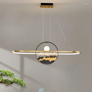 Hanglampen Chinese stijl barkroonluchter koperen strip eetkamertafel theelamp