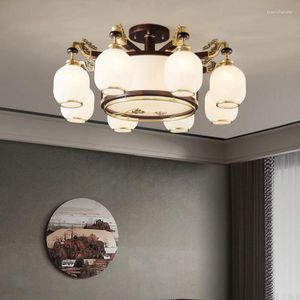 Lampes suspendues lustre de style chinois ébène lampe simple dans le salon cuivre lumière luxe élégant chambre à manger