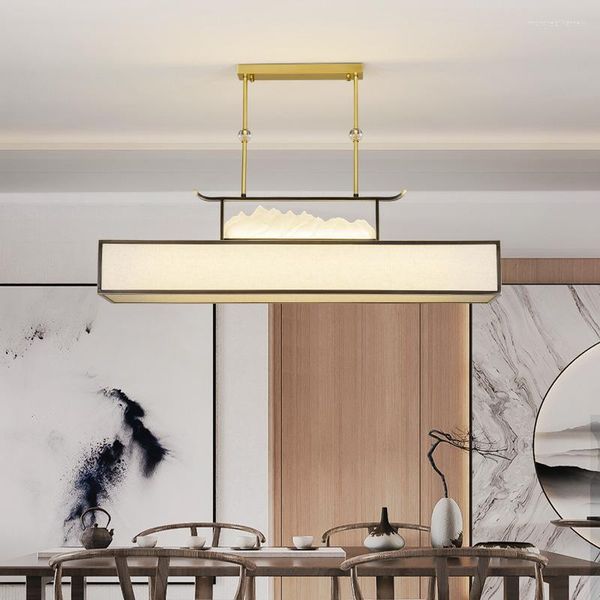 Lampes suspendues lustre de style chinois rectangulaire simple restaurant bar salon de thé bureau tout cuivre lampe