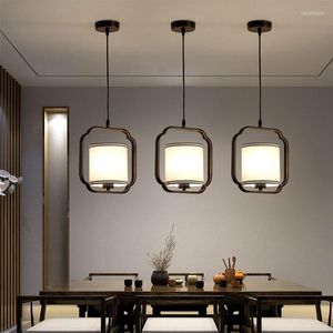 Lampes suspendues Lustre de style chinois Tête simple Bar Restaurant Éclairage Porche Couloir Chambre Tissu de chevet