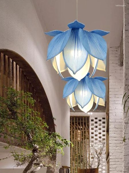 Lampes suspendues Lampe de plafond en tissu de style chinois Lotus Zen Lustre