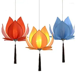 Lampes suspendues Lampe de lotus en tissu de style chinois pour salle de temple Salon Cuisine Île Décorateur esthétique Appareil d'éclairage
